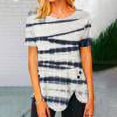 thumbnail image 1 of Chemises à Manches Courtes pour Femmes Mode Tendance Été Col Rond Loisirs Manches Courtes Imprimé Hauts Imitation Coton Hauts d'Été 2023 Hauts Blouses pour Femmes, 1 of 5