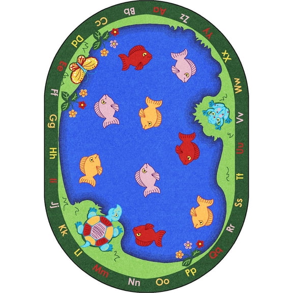 Joy Carpets Kid Essentials Fishin Fun 78" x 109" Oval Indoor Area Rug in Color Multi