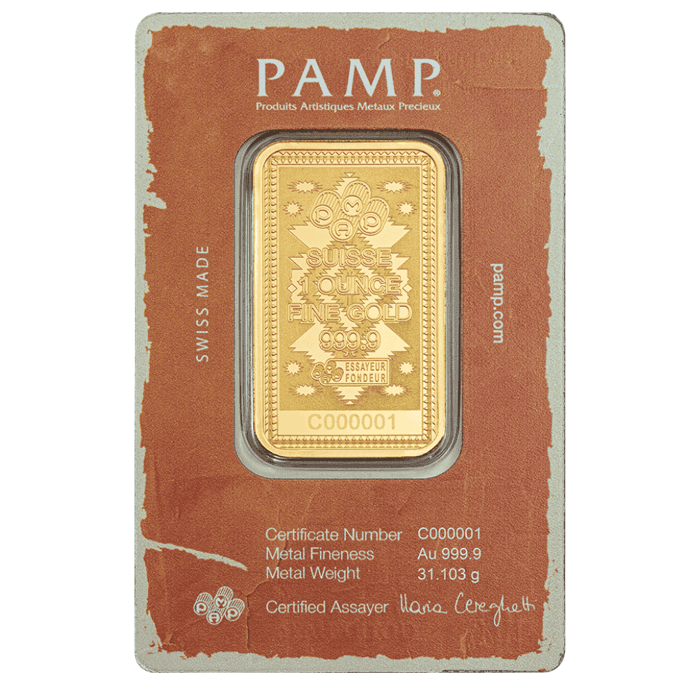 1 oz PAMP Suisse Yellowstone Cowboy Gold Bar .9999 Fine (in Assay)