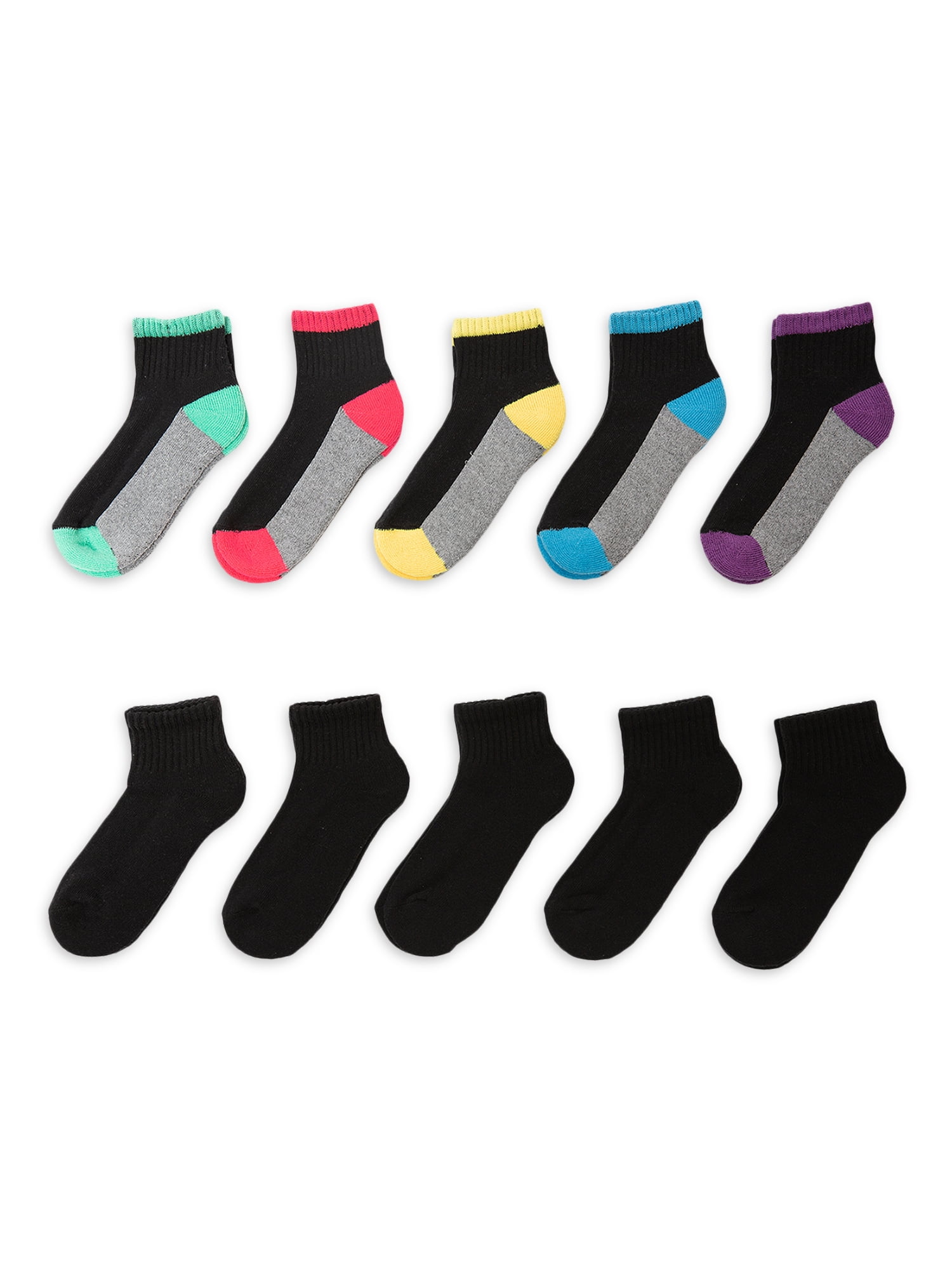 Wonder Nation Girls Cushioned Ankle Socks, 10-Pack, Sizes S (6-10.5) - L (4-10)