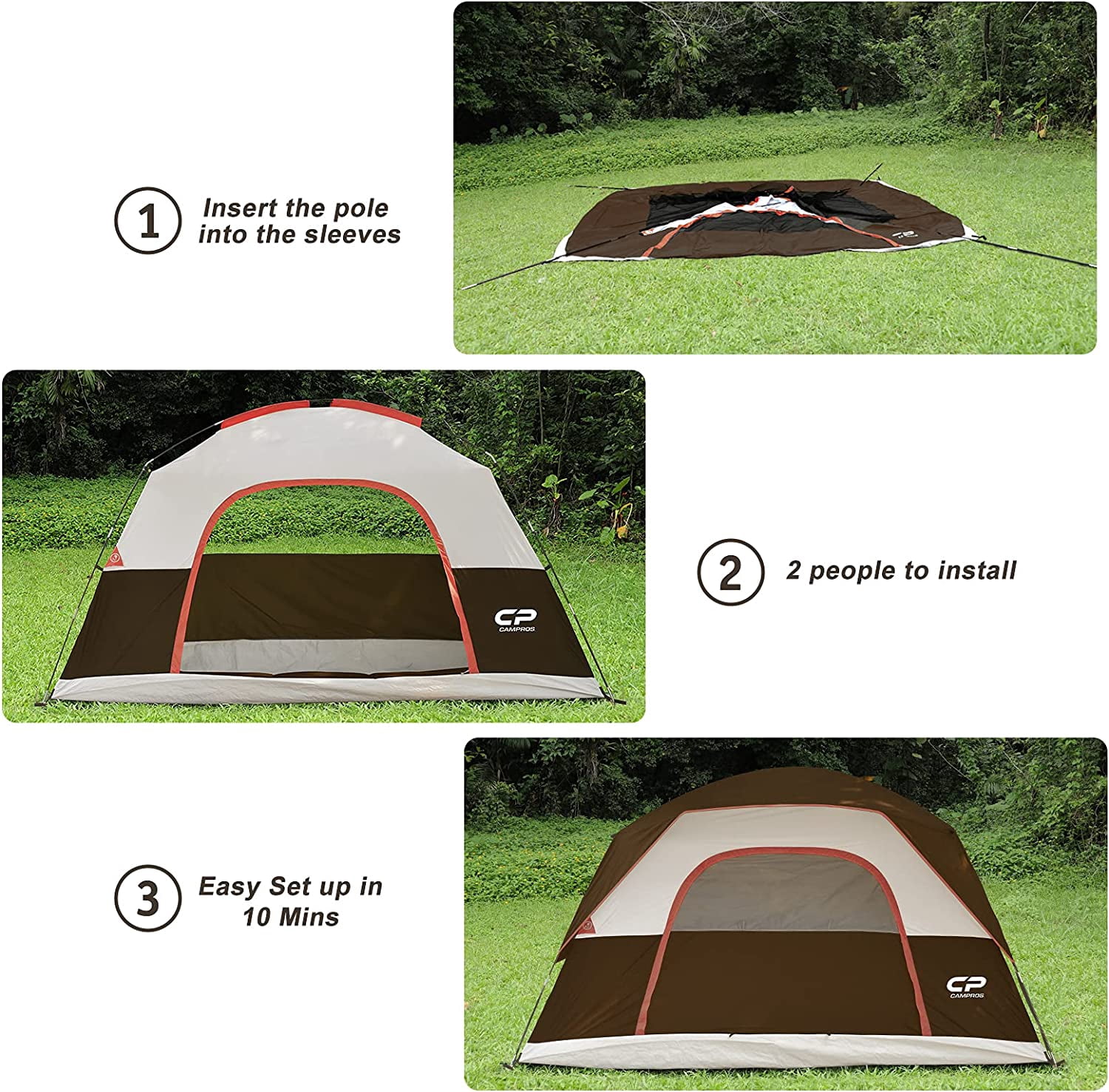 CAMPROS 6 Person Dome Tents with Removable Rain Fly Waterproof Windproof Family Dome Tent for Camping