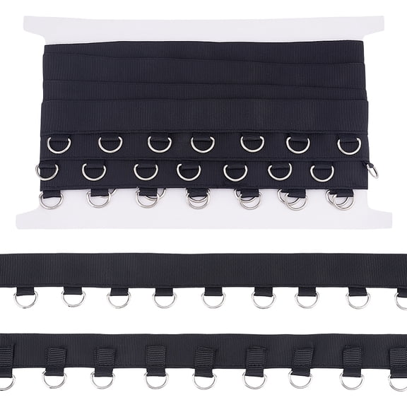 4 Yards Black Grommet Trim with D Rings 1.2inch Eyelet Grommet Tape Eyelet Trimming Ribbon Strip Twill Tape DIY