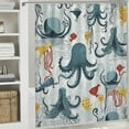 thumbnail image 6 of Orinice  Kids Whale Shower Curtain 60Wx72H Inch Abstract Cartoon Sea Animal Marine Life Line Art Funny Octopus Fish Underwater Nautical Bathroom Decor Fabric Polyester Waterproof 12 Pack Hooks 36x72, 6 of 7