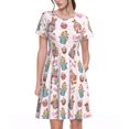 thumbnail image 1 of Bixox Robe d'Été à Manches Courtes pour Femmes Robe Ample Longueur Genou avec Poches-Hello Easter, 1 of 7