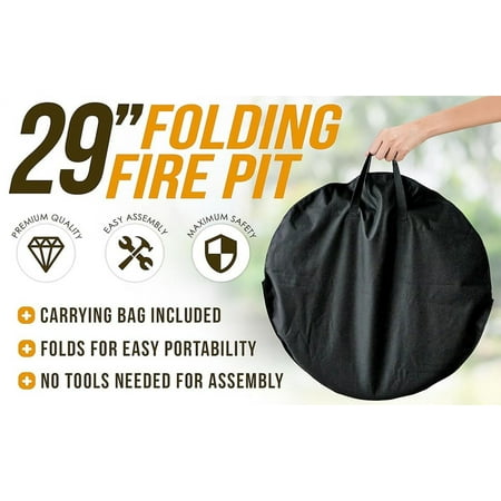 Fire Sense Fire Pit Round Steel with Folding Legs Included Carrying Bag & Screen Lift Tool Black 29"