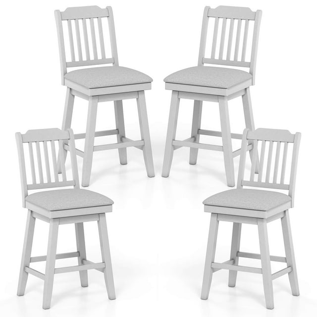 Costway 25" Counter Height Bar Stools Set of 4 with Slatted Back Padded Seat & Footrest