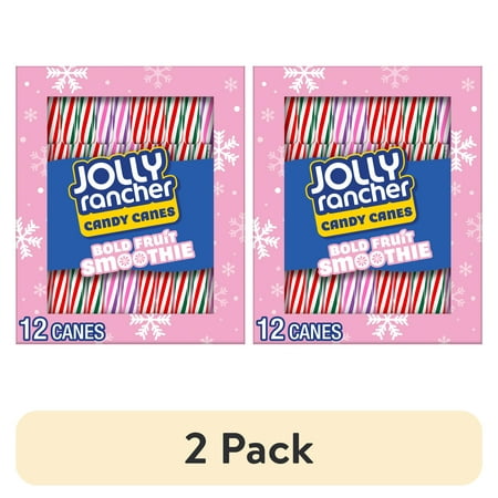 (2 pack) Jolly Rancher Bold Fruit Smoothie Flavored Christmas Holiday Candy Canes Stocking Stuffers, Box 5.28 oz, 12 Pieces