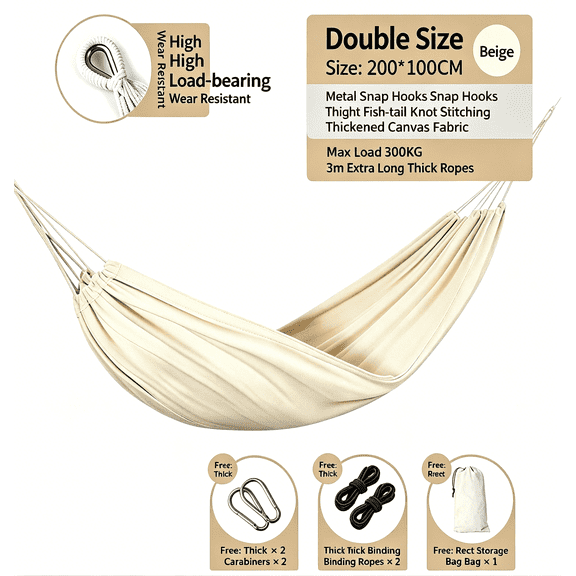Extra-wide and extra-thick, this oversized outdoor hammock is perfect for two people. It features extended ropes for a portable swing-style hammock and an upgraded design with two sturdy metal rings
