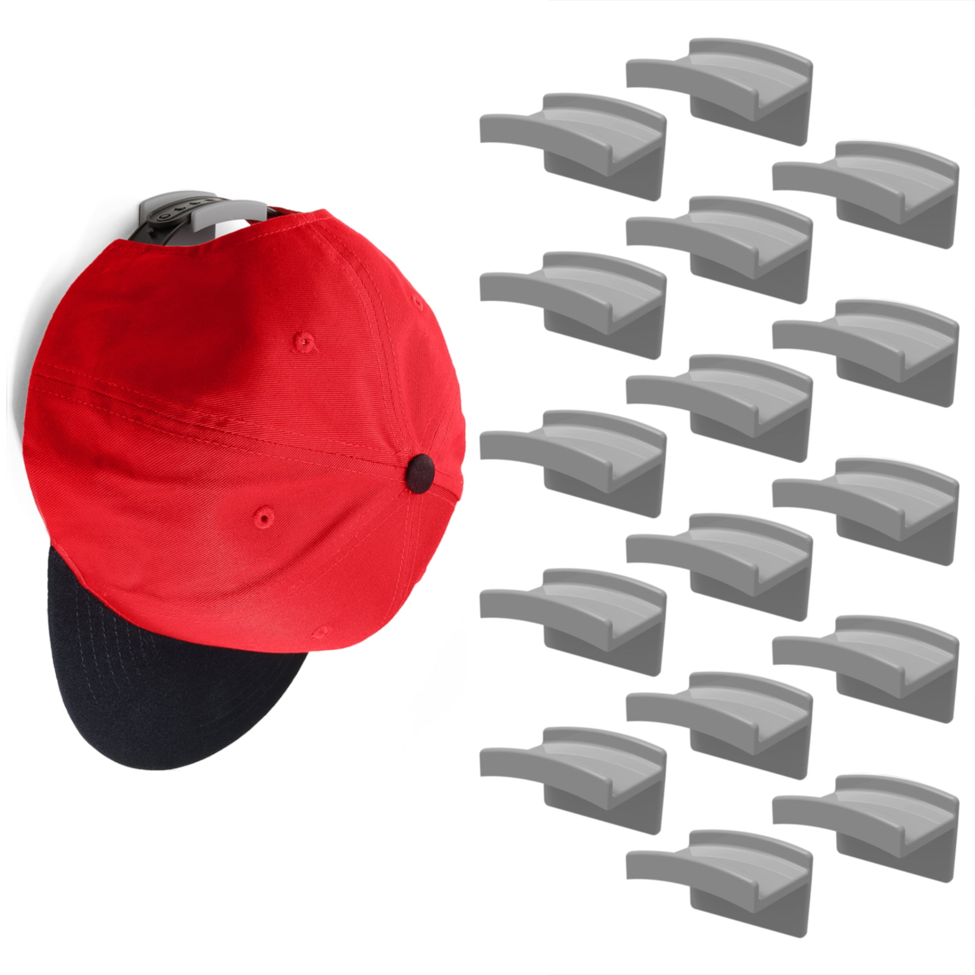 Modern JP Adhesive Hat Hooks for Wall, 16 Hooks, Gray, Minimalist Hat