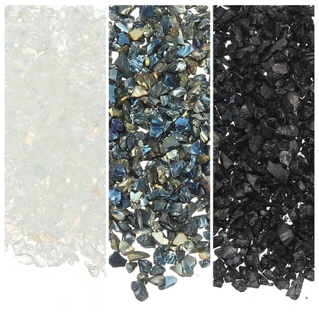 3 Colors Crushed Glass Chips, 1-3mm 31.6g, Black & White & Multicolor