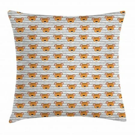 Animal Throw Pillow Cushion Cover Sweet Panther Heads On Striped Background Funny Characters Kids Baby Nursery Decorative Square Accent Animal Throw Pillow Cushion Cover Sweet Panther Heads On Striped Background Funny Characters Kids Baby Nursery Decorative Square Accent
