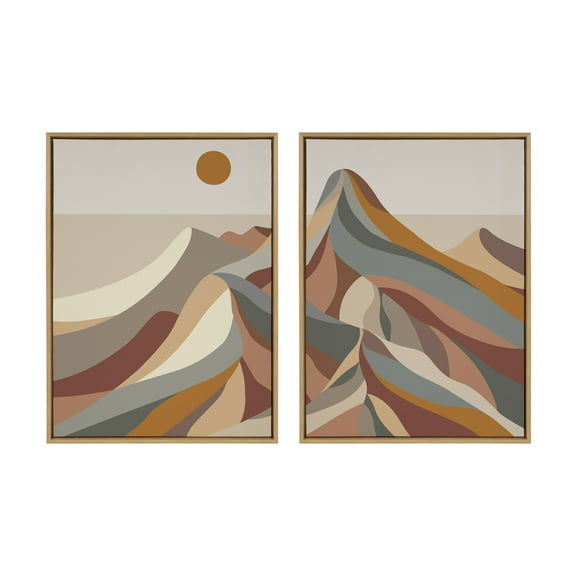 Kate and Laurel Sylvie Mid Century Modern Mountains Framed Canvas Wall Art Set by Rachel Lee of My Dream Wall, 2 Piece Set 28x38 Natural, Colorful Nature Art Set for Home Wall Decor