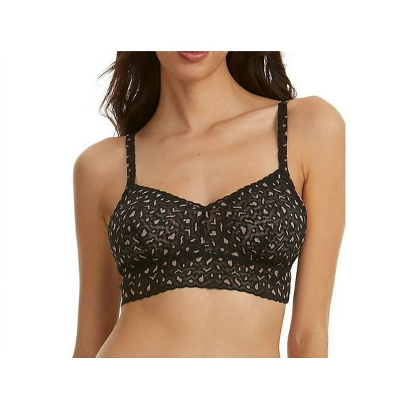 Hanky Panky Women's Xdye Leopard-Print Lace Retro Bralette, Black Beige Small
