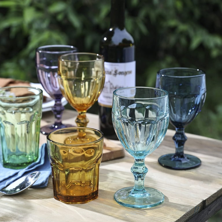 4 Antique Wine Glasses Vintage Pressed Glass Square Stem Wine