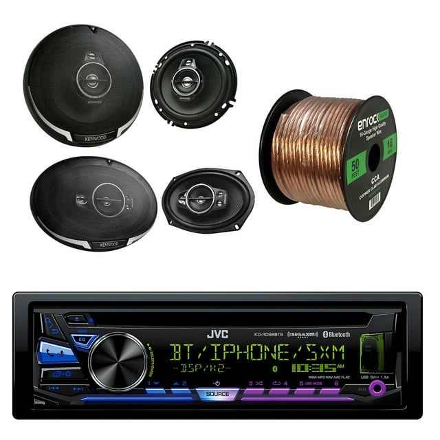 JVC 1DIN Bluetooth CD/AM/FM Car Stereo with Kenwood KFC1695PS 3way