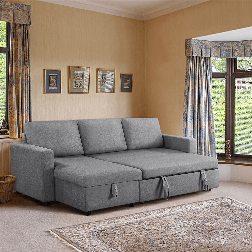 Renwick L-Shaped Reversible Sleeper Sectional Sofa with Chaise and Storage, Light Gray