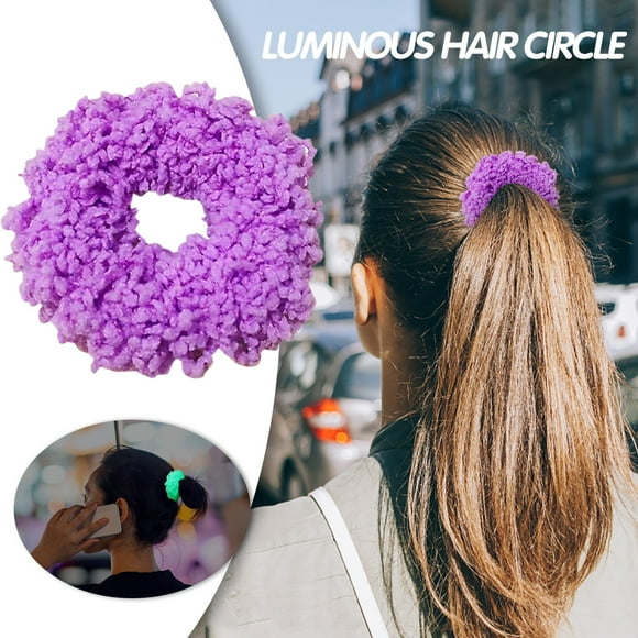 Women Fashion Autumn And Winter Hairy Luminous Hair Circle, Elastic Fashion Fluorescent Rope Circle, Birthday Gift Party, Christmas Halloween Headdress, Christmas Gift