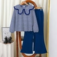 thumbnail image 2 of Zanarzt Clothing Sets for Teens Cute Girls Clothes Spring Long Sleeve Stripe Sweatshirt Flared Pants 2PCS Set Little Girl Outfits Blue,8-9 Years, 2 of 4