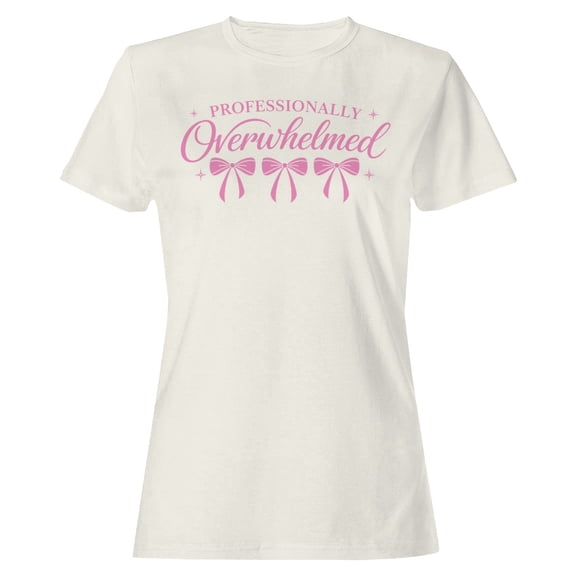 Smartprints Professionally Overwhelmed Pink Bows Women's T-shirt Off White, Cotton, S