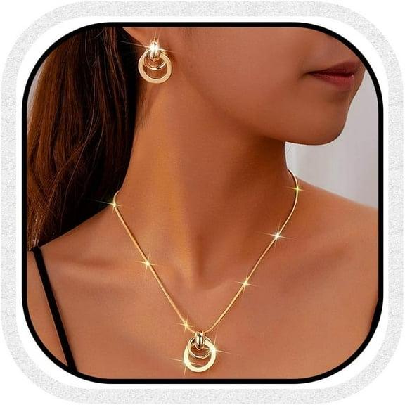 Circle Pendant Necklace Jewelry Set Gold Dainty African Necklace and Earrings for Women