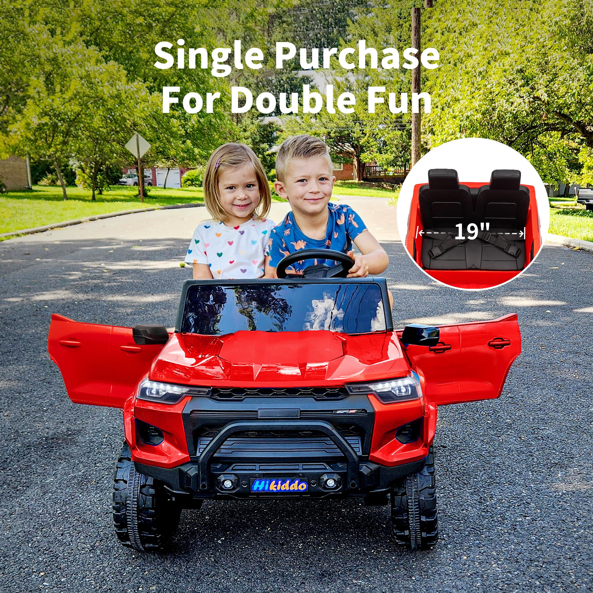 Hikiddo 4WD 2-Seater Electric Car for Kids, 24V 10Ah Ride on Toys Truck for Big Kids w/ Remote, 4x200W Motor - Red