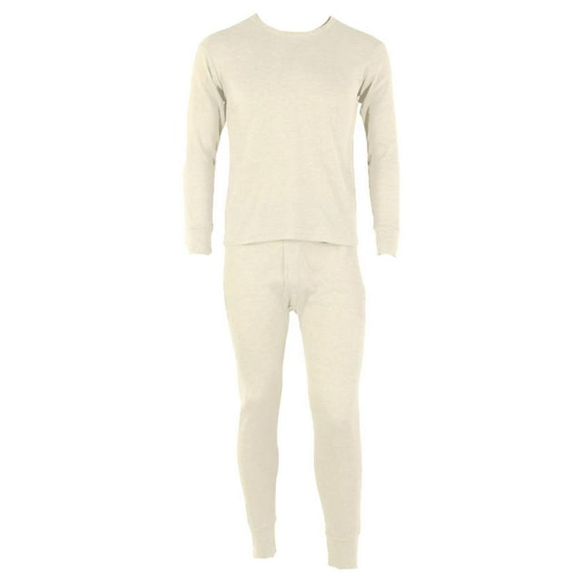 Men's 100% Cotton Long Johns Thermal Underwear Two Pieces Set-Small- Off White