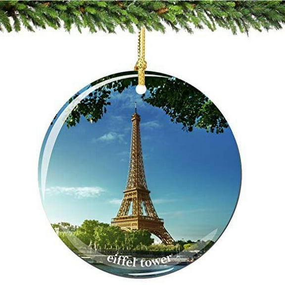 City-Souvenirs Eiffel Tower Christmas Ornament with River Seine, Porcelain 2.75 Inch Christmas Ornaments
