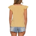 thumbnail image 3 of INSPIRE CHIC Women's Gingham Tops Square Neck Ruffle Cap Sleeves Summer Blouse M Light Yellow, 3 of 5