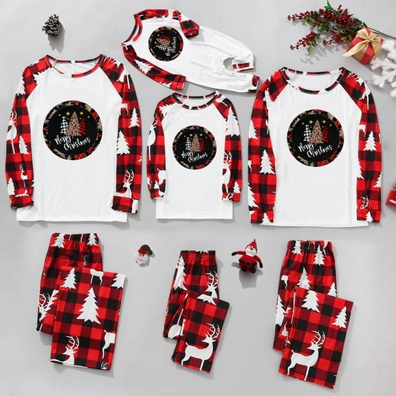 Odeerbi Matching Family Christmas Pajamas Sets Xmas Mens Plaid Printed Loungewear Tops and Pants Family Matching Jammies Set Sleepwear for Kids