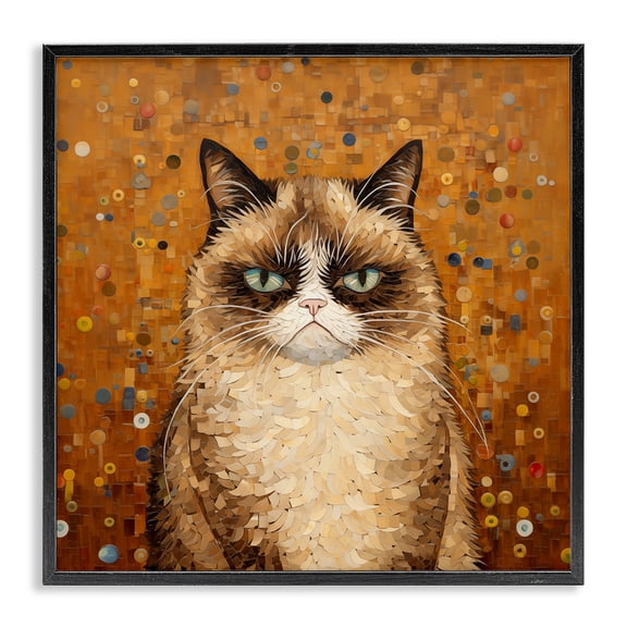 Stupell Industries Traditional Grouchy Cat in Classic Style Black Framed Giclee Art, 12 x 12, by Arlington Prints