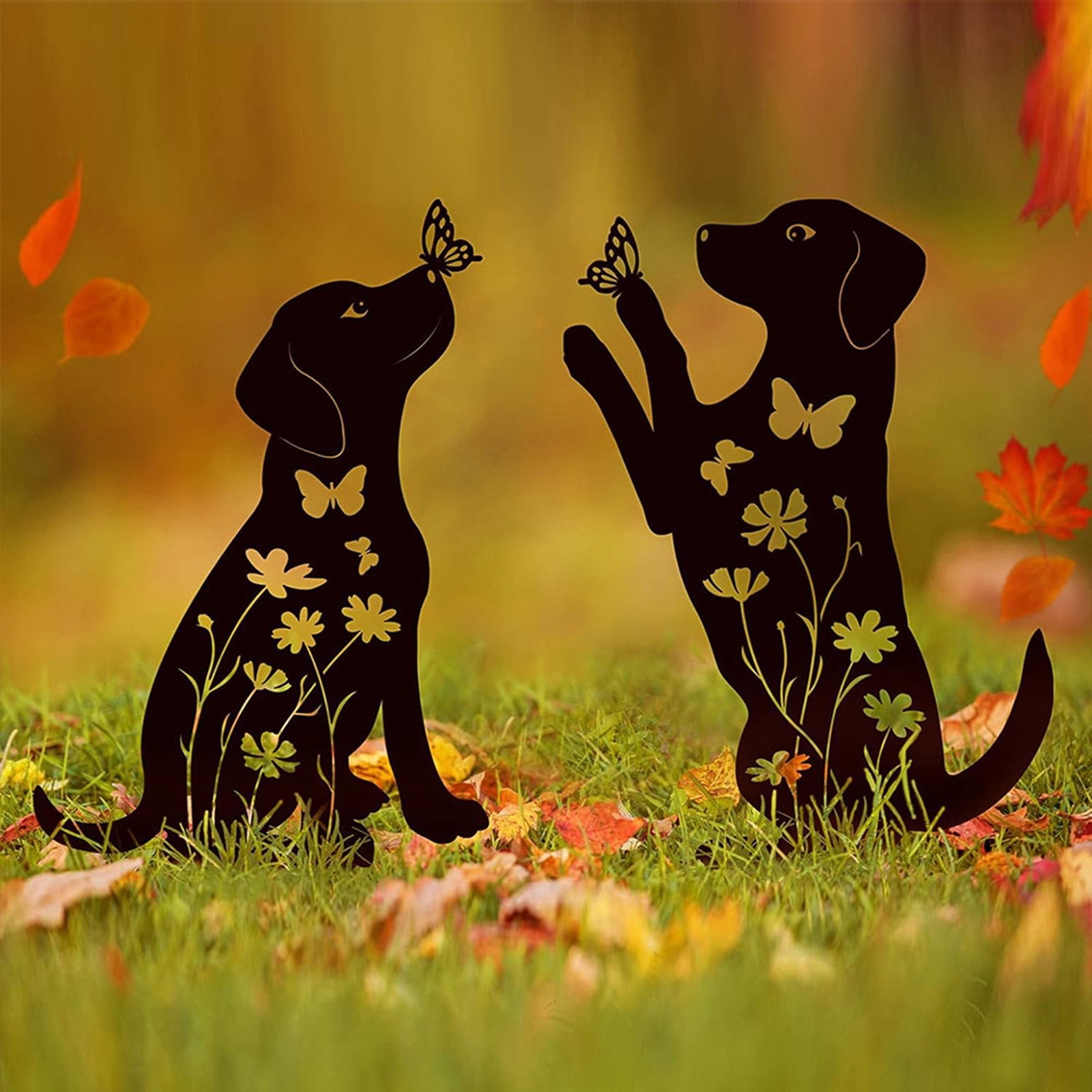 2 Pcs Dog Metal Decorative Garden Stakes Labrador Dog Gifts for Women/Men, Animal Silhouette Statues for Yard Art, Outside, Patio, Outdoor Decor, Garden Decorations, Lawn Ornaments