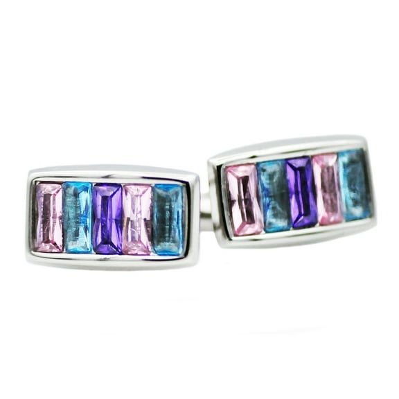 Arista Emerald Shaped Multicolored Crystals Men's Cuff Links in Stainless Steel