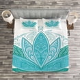 thumbnail image 3 of Ambesonne Leaf Quilted Bedspread Set 3 Pcs, Mandala Lotus Pattern Art, Queen Size, Sky Blue Teal, 3 of 3