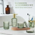 thumbnail image 4 of FOUNDLDF 5Pcs Glass Bathroom Accessory Complete Set，Bathroom Glass Accessories Set (Lotion Soap Dispenser, Soap Dish, Toothbrush Holder, Tumbler, Cotton Swab Jar) (Green), 4 of 8