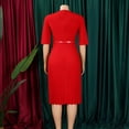 thumbnail image 5 of AURA Women’s Pleated A-Line Midi Dress V-Neck Short Sleeve High Waist With Belt S-XXXL, 5 of 8
