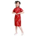 thumbnail image 2 of TBWNWG Girls Dress for Girls Qipao Outfit with Floral Short Sleeve Cheongsam Party Dress for Birthday Baby Girls Fashionable Partywear, 2 of 3