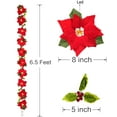 thumbnail image 2 of Asisol Lighted Poinsettia Christmas Garland with Red Berries and Holly Leaves,  2PCS 6.5Ft Battery Operated Pre-Lit Velvet Artificial Poinsettia Garland for Christmas Decoration, 2 of 7