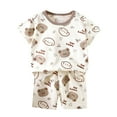 thumbnail image 3 of Ahuyic Toddler Casual Pajama Outfit Sets,Boys Girls 2 Piece Outfits,Fashion Girls' Casual Short Sleeve Round Neck Collar Botton Printed Short Pants Sets,Beige,4 Years, 3 of 4