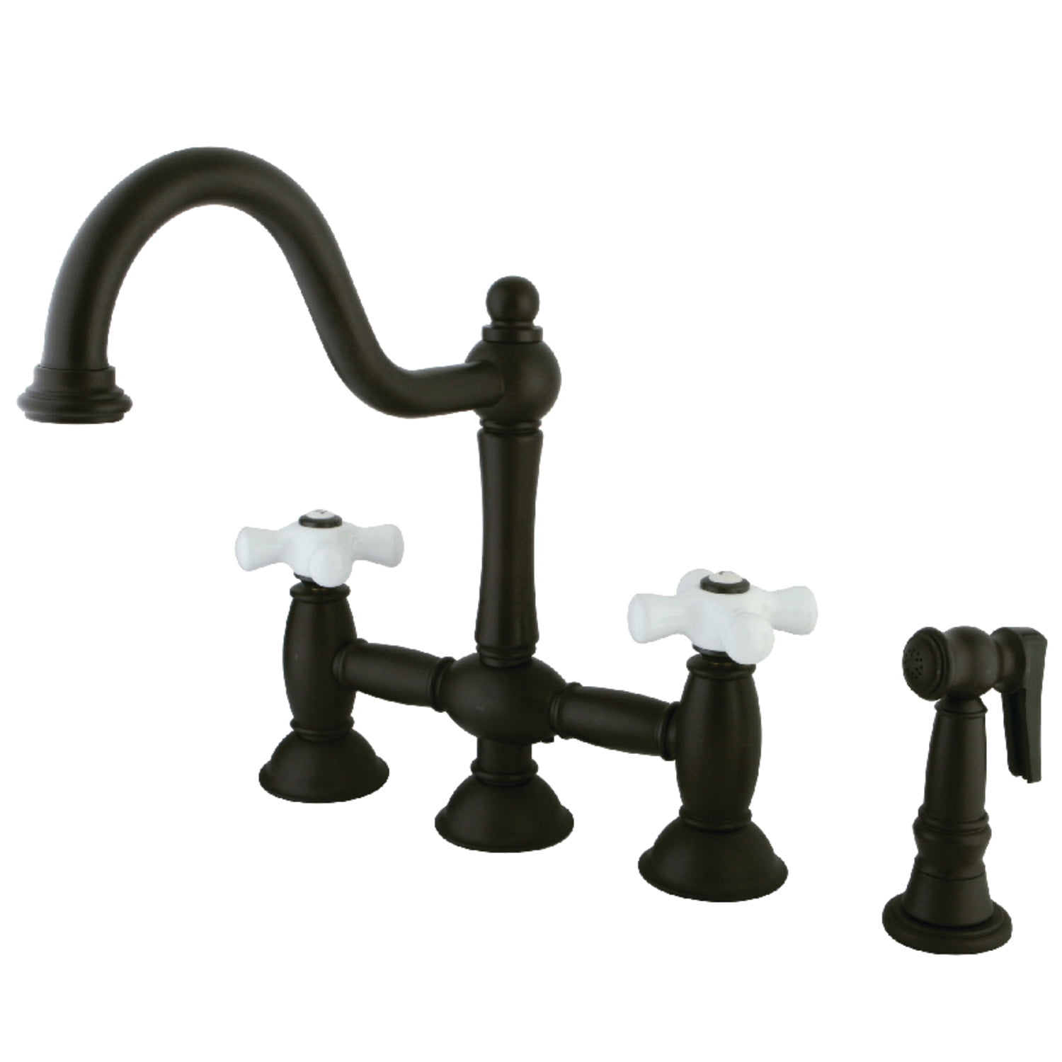Kingston Brass KS3795PXBS Restoration Bridge Kitchen Faucet with Brass  Sprayer, Oil Rubbed Bronze