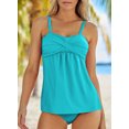 thumbnail image 3 of Sidefeel Women Sexy Ruched Padded Tankini Set Fashion Solid Color Padded Swim Top and Bottoms Bathing Suit Sky Blue XL 16-18, 3 of 8