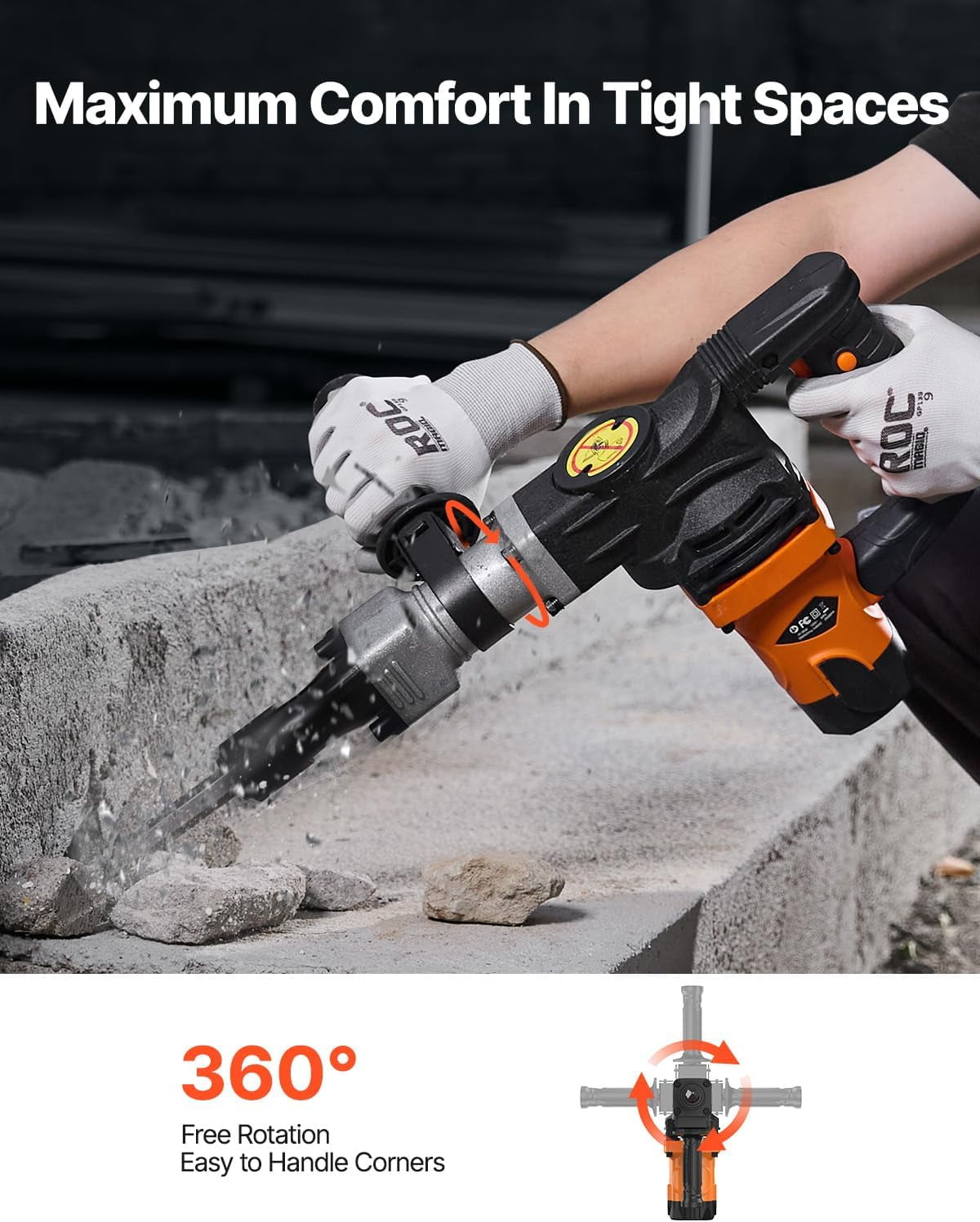 Demolition Jack Hammer, MAX 1400W Electric Jackhammer Heavy Duty, 2900 BPM Concrete Breaker 2pcs Chisels Bits Chipping W/Case, Gloves