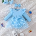 thumbnail image 2 of IBTOM CASTLE Newborn Baby Girls Butterfly Tutu Dress Long Sleeve Romper Tutu Skirt + Headband 2PCS Winter Fall Clothes 3-6 Months Blue, 2 of 3