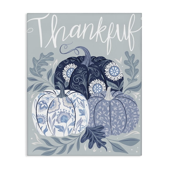 Stupell Industries Thankful Ornate Floral Pumpkins Plants & Flowers Painting Wrapped Canvas Art Print Wall Art, 16 x 20