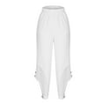 thumbnail image 4 of Summer Savings Clearance! Edvintorg Trousers For Women Plus Size Women's Clothing Solid Color Elastic Waist Cotton Linen Leggings Casual Pants With Pockets White S, 4 of 7