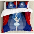 thumbnail image 1 of Ballet Duvet Cover Set King Size, Dancer in the Middle of Stage with Wings Like An Angel Theatre Arts, Decorative 3 Piece Bedding Set with 2 Pillow Shams, Red Violet and Baby Blue, by Ambesonne, 1 of 3