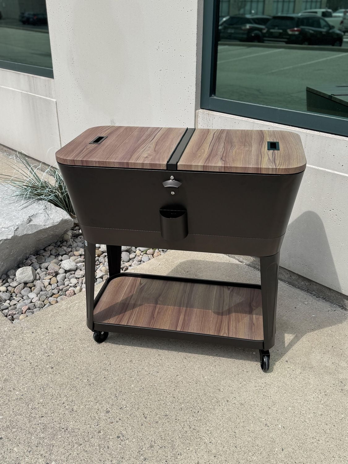 Permasteel Glacière extérieure de 80 qt pour patio - Conique - Grain de bois - Finition brune