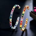 thumbnail image 2 of Multicolor Rainbow CZ Yellow Gold Plated Big Round Open Cuff Bangle Boho Jewelry, 2 of 9