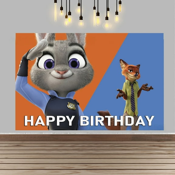 Zootopia Birthday Anime Theme Backdrops Banner Birthday Party Decor Supplies,5.9x3.6ft