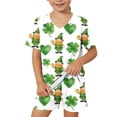 thumbnail image 6 of Girls Boys St. Patrick's Day Outfits 2PC Comfy Casual Printed Short Sleeve V Neck Pullover Top with Shorts Sets with Pockets Army Green 2 7-8 Years, 6 of 7