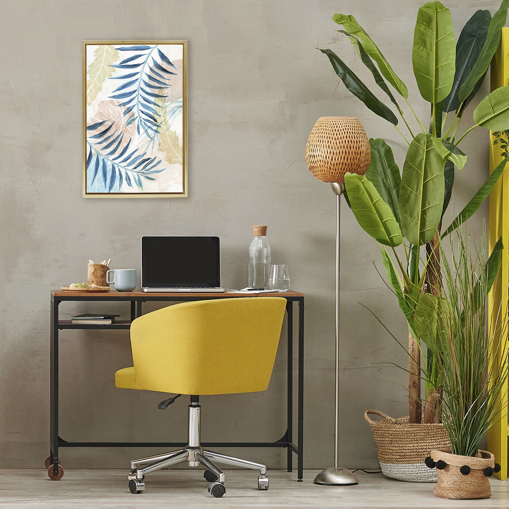 Stupell Industries Palm Fronds in Pastel Haze Gold Framed Floater Canvas Wall Art, design by Nan